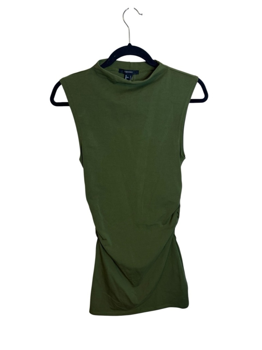 NWT Forever 21 Olive Green Ruched Mini T-Shirt Dress